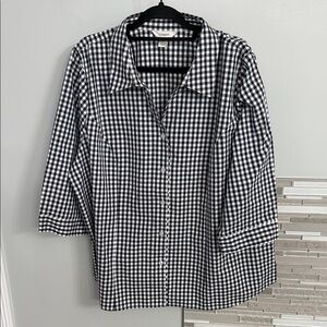 CJ Banks Navy and White Checkered Blouse
